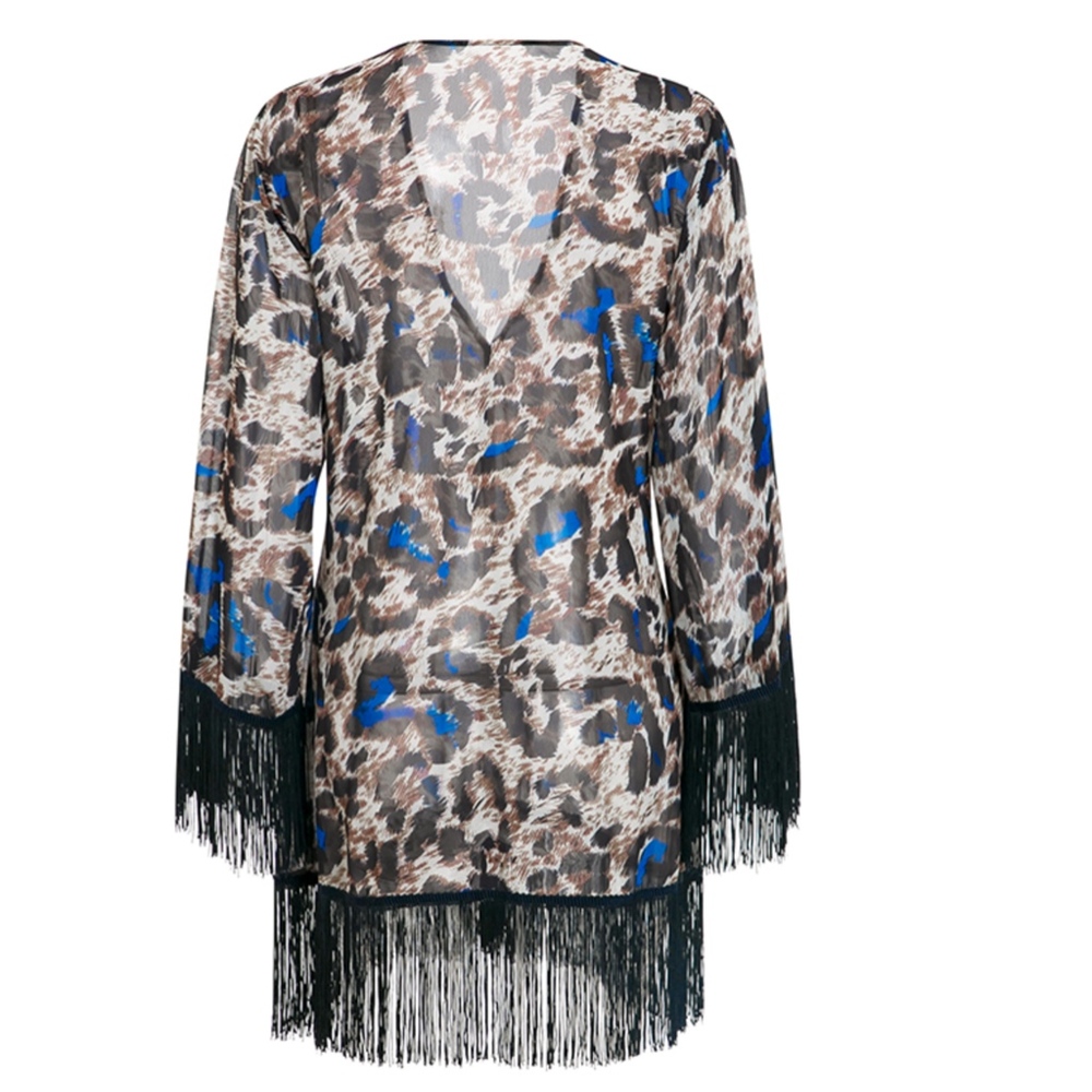 Cheetah Swimwear Coverup Kimono with Tassels - Picture 5 of 10